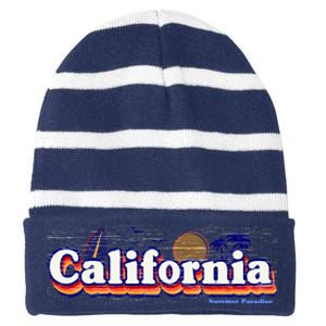 California Retro Summer Paradise Striped Beanie with Solid Band