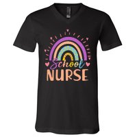 Cute Rainbow School Nurse V-Neck T-Shirt