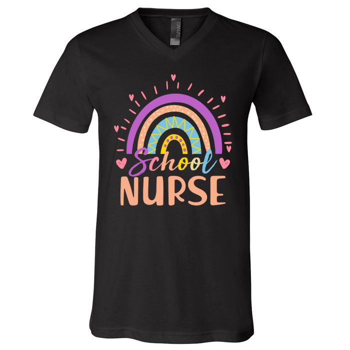 Cute Rainbow School Nurse V-Neck T-Shirt