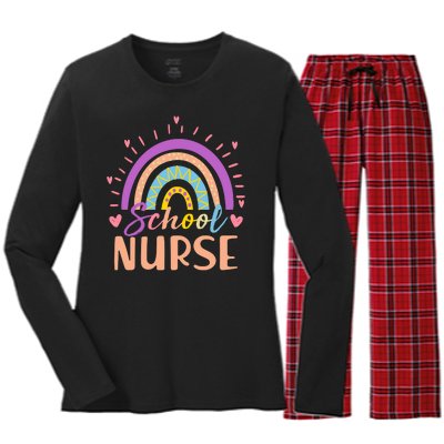 Cute Rainbow School Nurse Women's Long Sleeve Flannel Pajama Set 