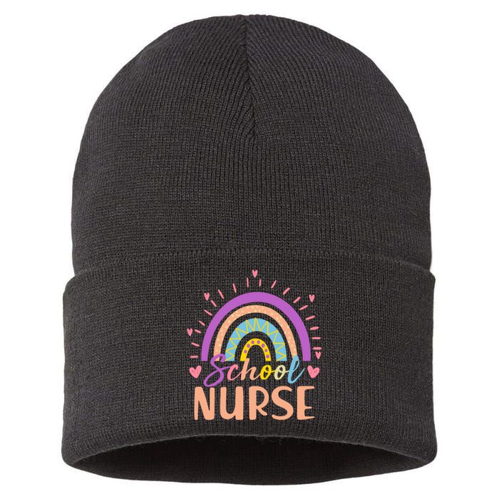 Cute Rainbow School Nurse Sustainable Knit Beanie