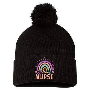 Cute Rainbow School Nurse Pom Pom 12in Knit Beanie