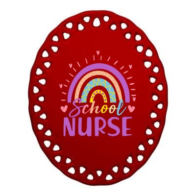 Cute Rainbow School Nurse Ceramic Oval Ornament