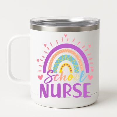 Cute Rainbow School Nurse 12 oz Stainless Steel Tumbler Cup