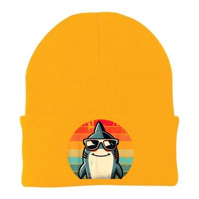 Cool Retro Shark In Sunglasses 70s 80s 90s Funny Shark Knit Cap Winter Beanie