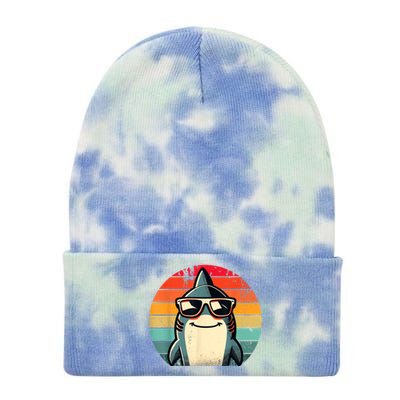 Cool Retro Shark In Sunglasses 70s 80s 90s Funny Shark Tie Dye 12in Knit Beanie