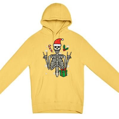 Christmas Rocker Skeleton Santa Rock Hand Xmas Funny Premium Pullover Hoodie