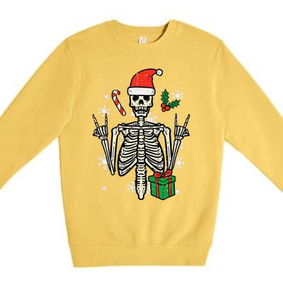 Christmas Rocker Skeleton Santa Rock Hand Xmas Funny Premium Crewneck Sweatshirt