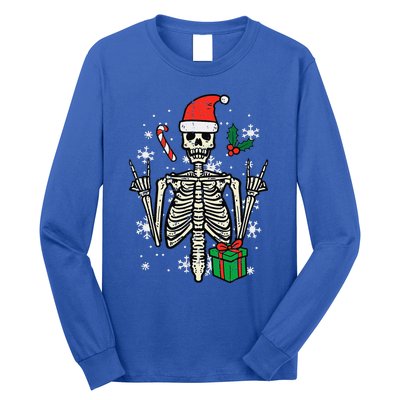 Christmas Rocker Skeleton Santa Rock Hand Xmas Funny Long Sleeve Shirt