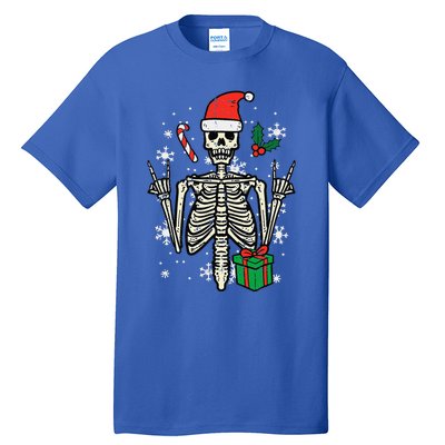 Christmas Rocker Skeleton Santa Rock Hand Xmas Funny Tall T-Shirt