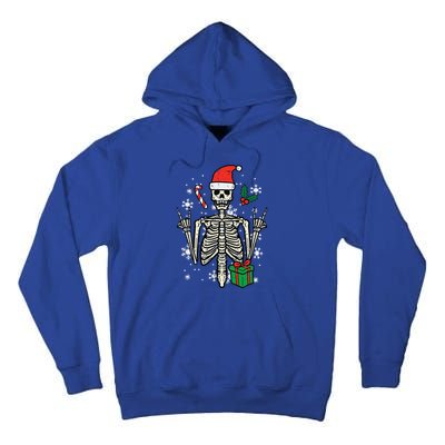 Christmas Rocker Skeleton Santa Rock Hand Xmas Funny Tall Hoodie