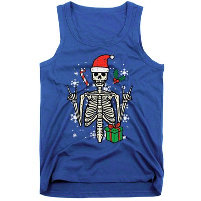 Christmas Rocker Skeleton Santa Rock Hand Xmas Funny Tank Top