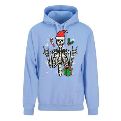 Christmas Rocker Skeleton Santa Rock Hand Xmas Funny Unisex Surf Hoodie