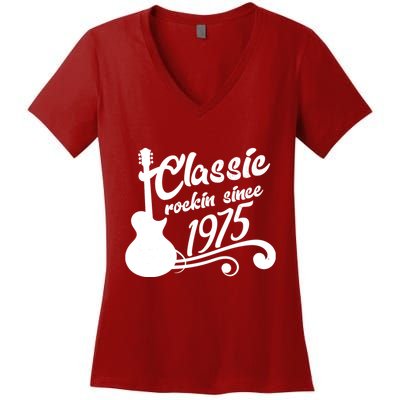 Classic Rockin Since 1975 50th Birthday Women's V-Neck T-Shirt