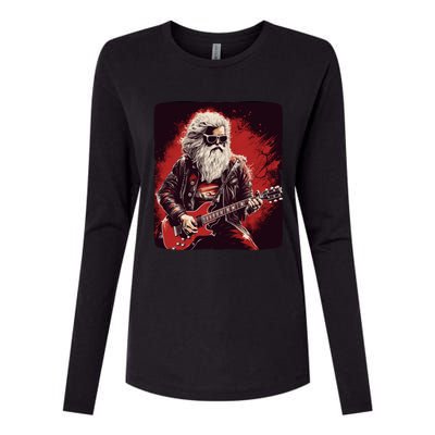 Cool Rocker Santa Claus For Christmas Rock Music Lovers Gift Womens Cotton Relaxed Long Sleeve T-Shirt