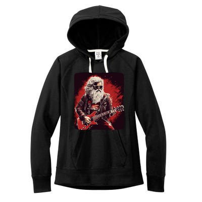 Cool Rocker Santa Claus For Christmas Rock Music Lovers Gift Women's Fleece Hoodie