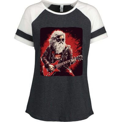 Cool Rocker Santa Claus For Christmas Rock Music Lovers Gift Enza Ladies Jersey Colorblock Tee