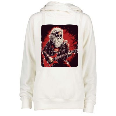 Cool Rocker Santa Claus For Christmas Rock Music Lovers Gift Womens Funnel Neck Pullover Hood