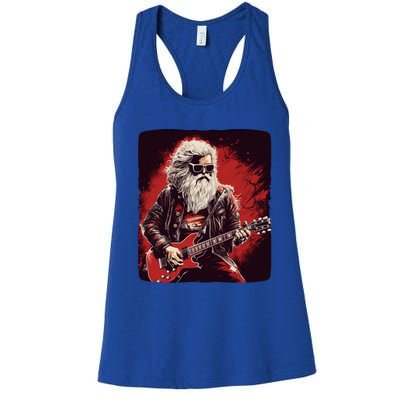 Cool Rocker Santa Claus For Christmas Rock Music Lovers Gift Women's Racerback Tank