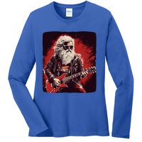 Cool Rocker Santa Claus For Christmas Rock Music Lovers Gift Ladies Long Sleeve Shirt