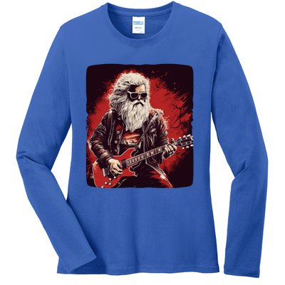 Cool Rocker Santa Claus For Christmas Rock Music Lovers Gift Ladies Long Sleeve Shirt