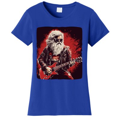 Cool Rocker Santa Claus For Christmas Rock Music Lovers Gift Women's T-Shirt