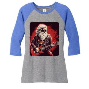 Cool Rocker Santa Claus For Christmas Rock Music Lovers Gift Women's Tri-Blend 3/4-Sleeve Raglan Shirt