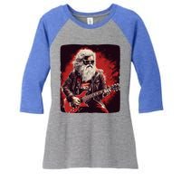 Cool Rocker Santa Claus For Christmas Rock Music Lovers Gift Women's Tri-Blend 3/4-Sleeve Raglan Shirt