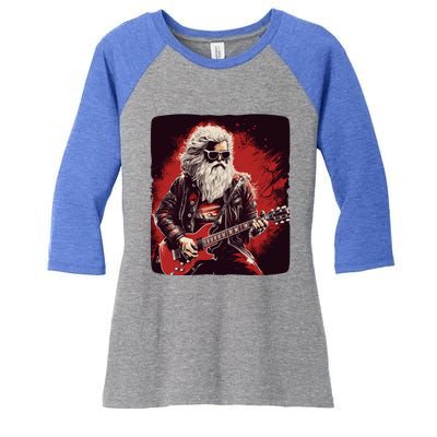 Cool Rocker Santa Claus For Christmas Rock Music Lovers Gift Women's Tri-Blend 3/4-Sleeve Raglan Shirt