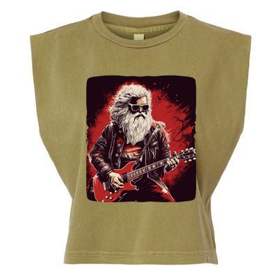 Cool Rocker Santa Claus For Christmas Rock Music Lovers Gift Garment-Dyed Women's Muscle Tee