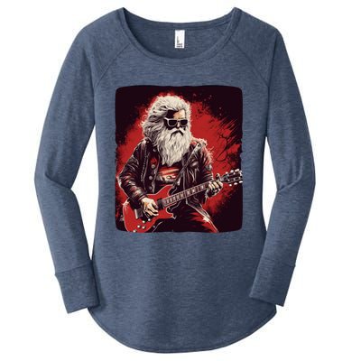 Cool Rocker Santa Claus For Christmas Rock Music Lovers Gift Women's Perfect Tri Tunic Long Sleeve Shirt