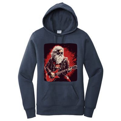 Cool Rocker Santa Claus For Christmas Rock Music Lovers Gift Women's Pullover Hoodie