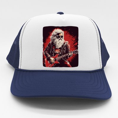 Cool Rocker Santa Claus For Christmas Rock Music Lovers Gift Trucker Hat