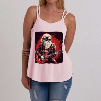 Cool Rocker Santa Claus For Christmas Rock Music Lovers Gift Women's Strappy Tank