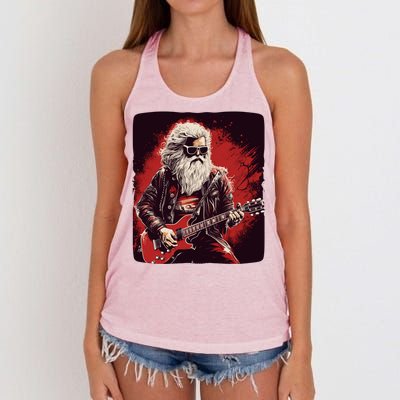 Cool Rocker Santa Claus For Christmas Rock Music Lovers Gift Women's Knotted Racerback Tank