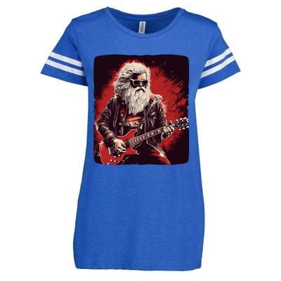 Cool Rocker Santa Claus For Christmas Rock Music Lovers Gift Enza Ladies Jersey Football T-Shirt