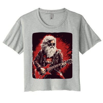 Cool Rocker Santa Claus For Christmas Rock Music Lovers Gift Women's Crop Top Tee