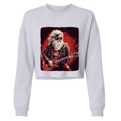 Cool Rocker Santa Claus For Christmas Rock Music Lovers Gift Cropped Pullover Crew