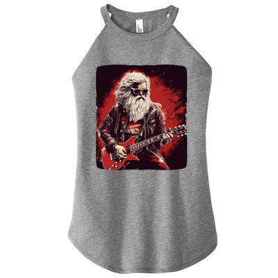 Cool Rocker Santa Claus For Christmas Rock Music Lovers Gift Women’s Perfect Tri Rocker Tank