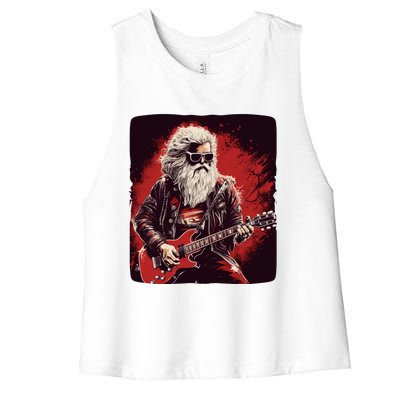 Cool Rocker Santa Claus For Christmas Rock Music Lovers Gift Women's Racerback Cropped Tank