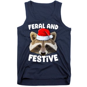 Christmas Raccoon Santa Feral And Festive Funny Trash Animal Tank Top