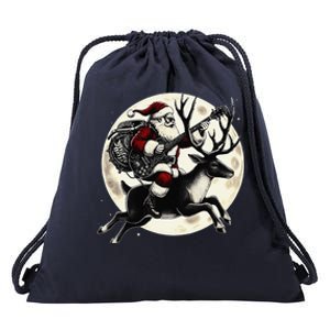 Christmas Rock Santa Claus Guitar Player Christmas Reindeer Drawstring Bag