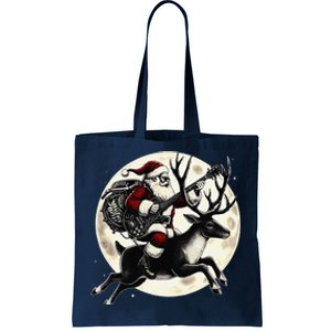 Christmas Rock Santa Claus Guitar Player Christmas Reindeer Tote Bag