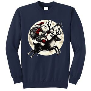 Christmas Rock Santa Claus Guitar Player Christmas Reindeer Tall Sweatshirt