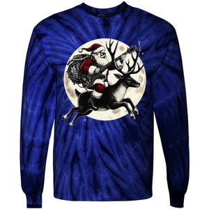 Christmas Rock Santa Claus Guitar Player Christmas Reindeer Tie-Dye Long Sleeve Shirt