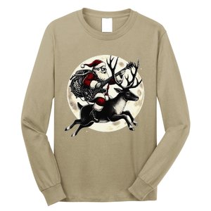 Christmas Rock Santa Claus Guitar Player Christmas Reindeer Long Sleeve Shirt