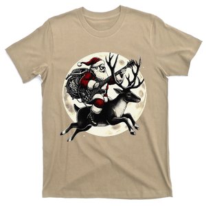 Christmas Rock Santa Claus Guitar Player Christmas Reindeer T-Shirt