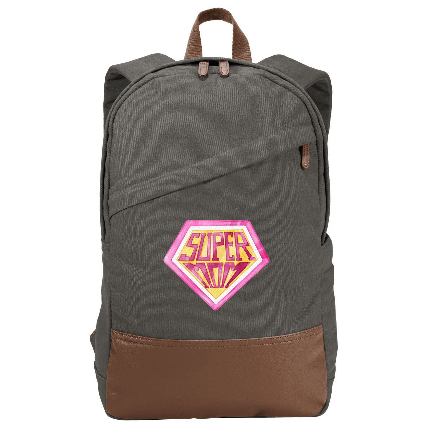 Cute Retro Super Mom Gift For Mother Cotton Canvas Backpack