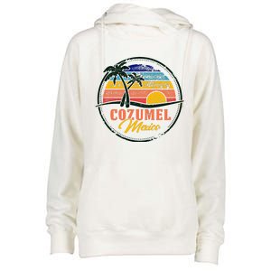 Cozumel Retro Sunset Womens Funnel Neck Pullover Hood