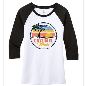 Cozumel Retro Sunset Women's Tri-Blend 3/4-Sleeve Raglan Shirt